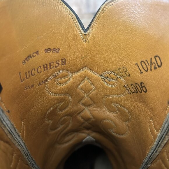 Lucchese San Antonio Vintage Ostrich Inlay Black Cowboy Boots Mens 10.5 D - Picture 6 of 12